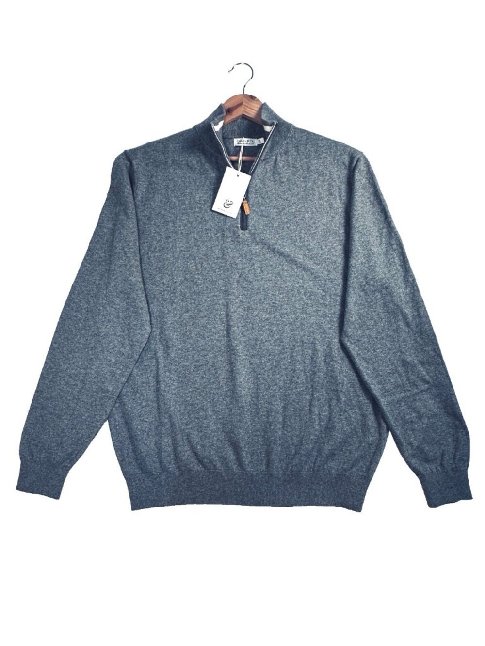 Collars & Co Luxury Touch Cashmere Blend Quarter Zip Sweater Grey XL NWT Golf - Picture 2 of 11